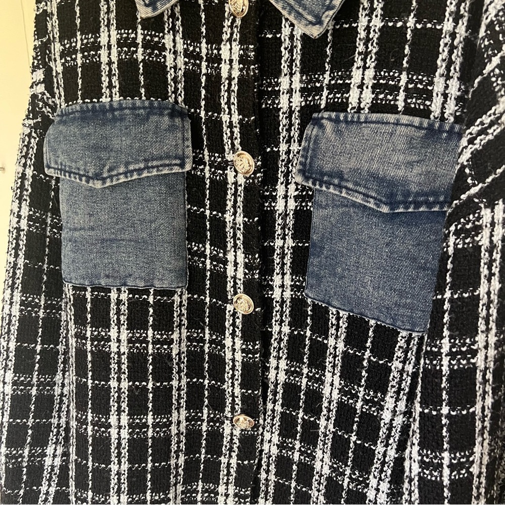 Oddi Women's Black and White Plaid denim style jacket size 2XL - Picture 2 of 5